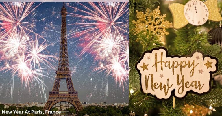 "New Year’s Eve in Paris featuring stunning fireworks illuminating the Eiffel Tower and the Parisian skyline."