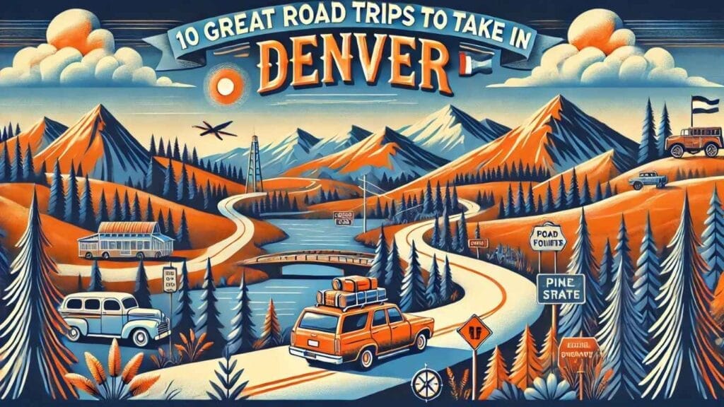 "Scenic road winding through Colorado mountains with a car and pine forests."