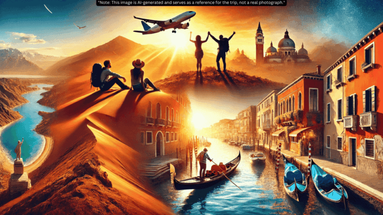 "An evocative image featuring a stunning travel destination, such as a glowing sunset over a tranquil shoreline or a hiker atop a majestic mountain, embodying the spirit of memorable travel experiences."
